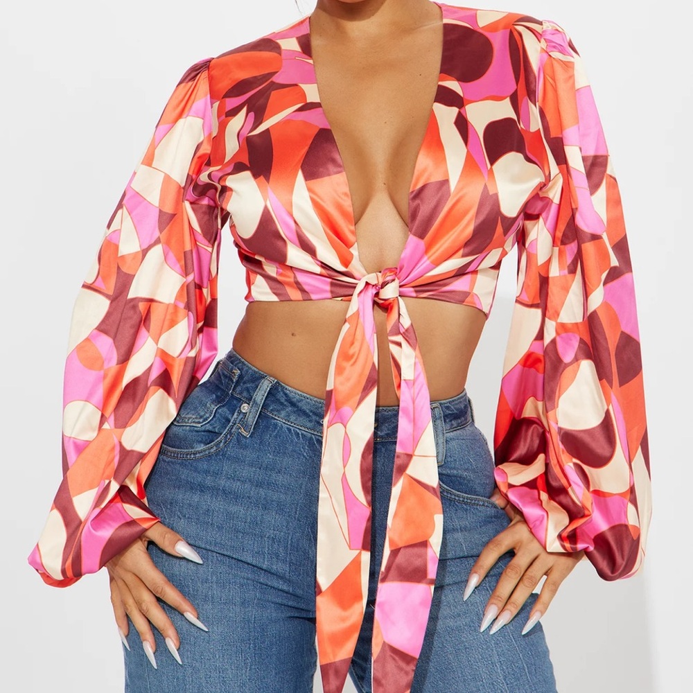Fashion Nova Multi Color Crop Blouse